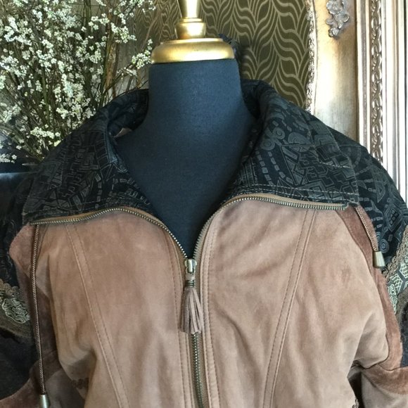 Vintage Winlit brown leather multi print bomber jacket - Picture 4 of 10